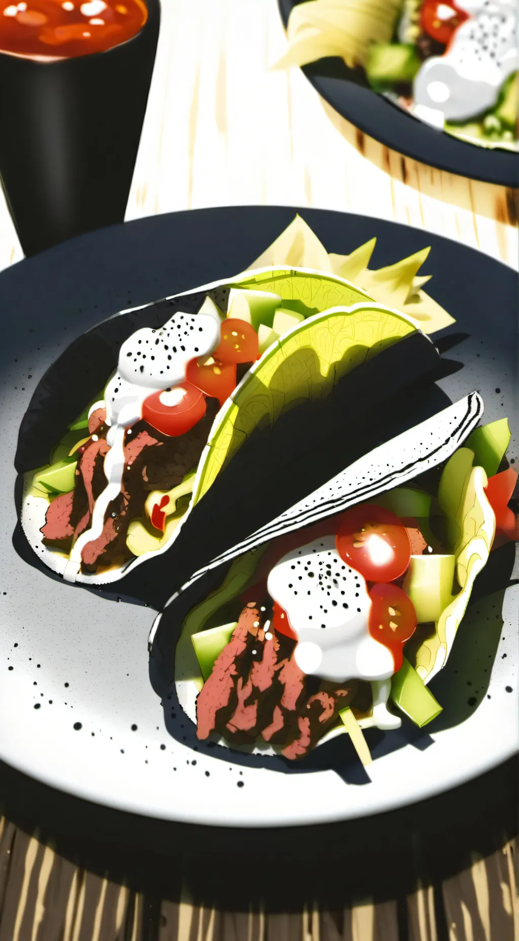ai character: RAING tacos background