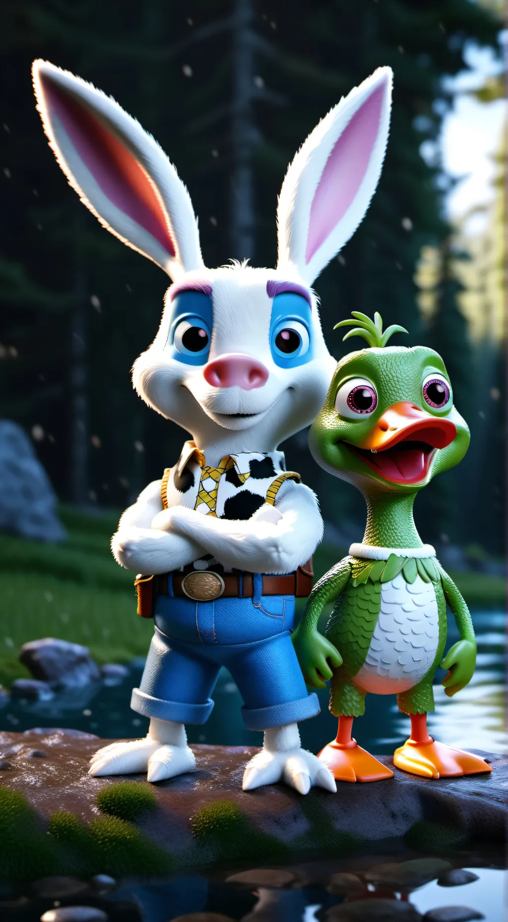 ai character: Ducky and bunny background