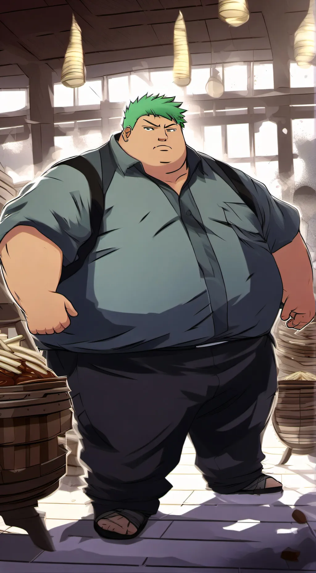 ai character: big back zoro(fat) background