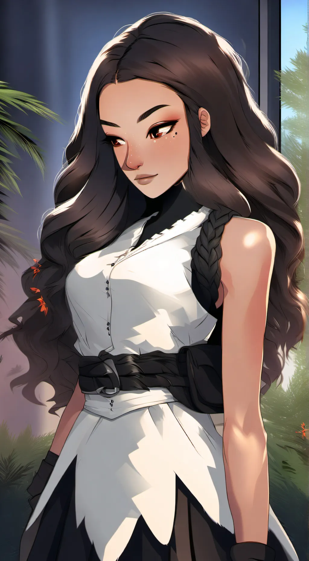 ai character: 🤍🐆💋👸🏽Selen👸🏽💋🐆🤍 background