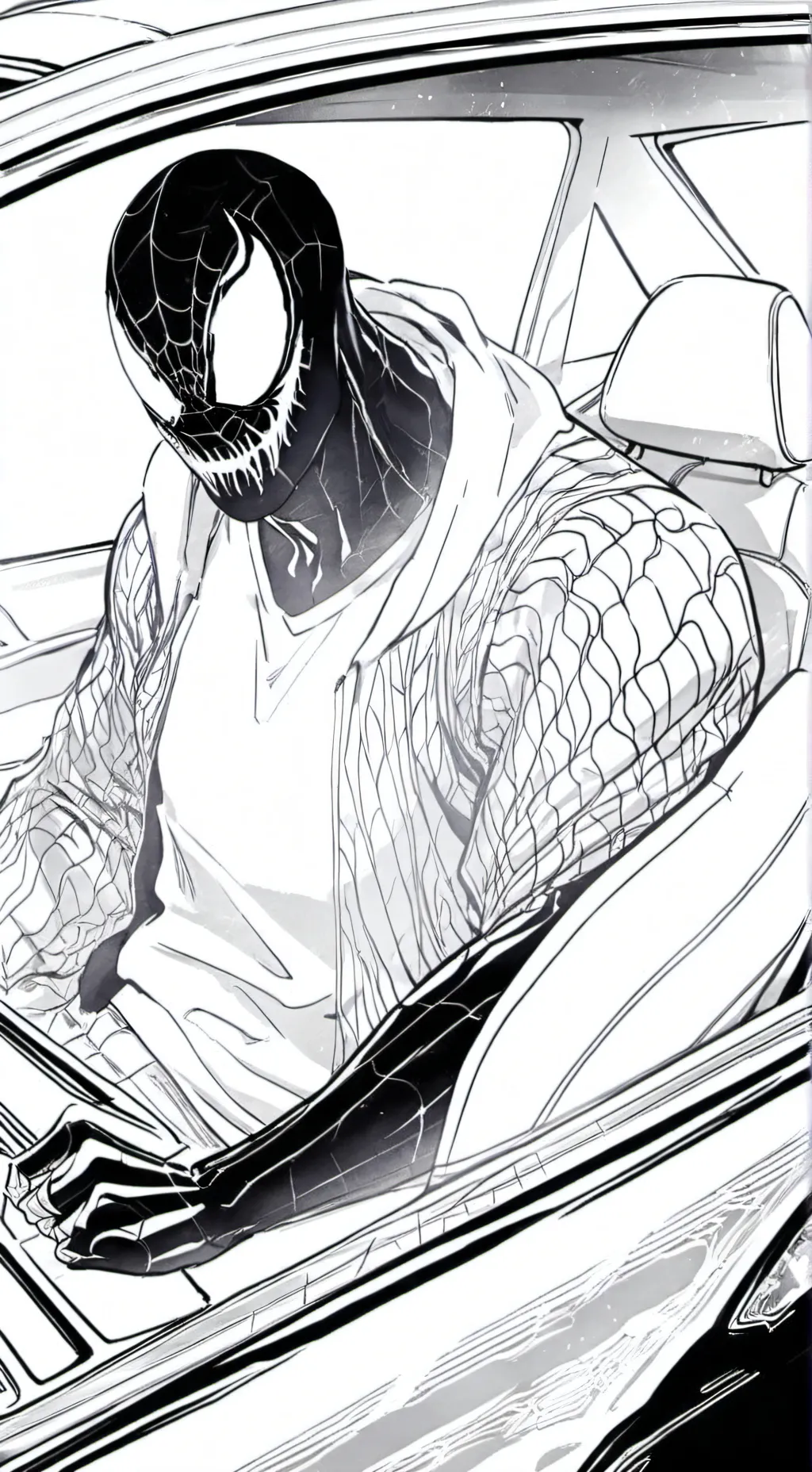 ai character: Symbiote road trip background