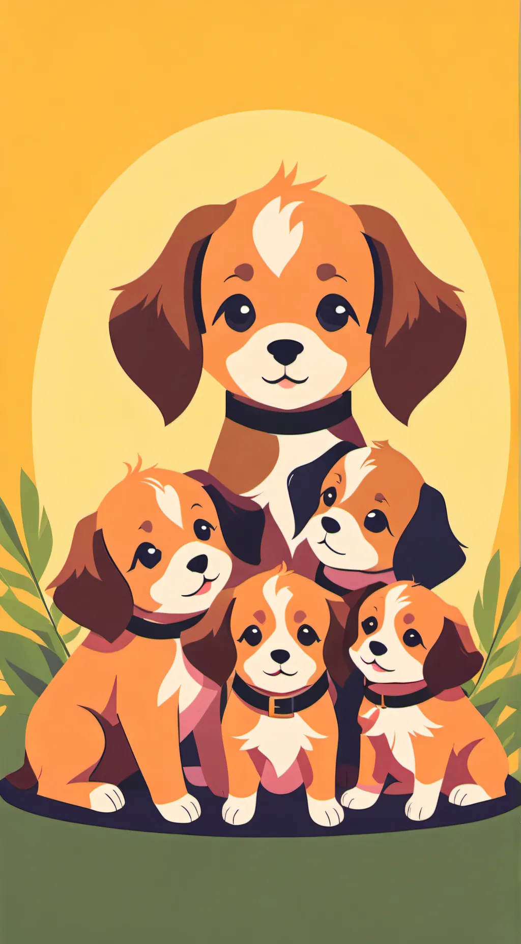 ai character: 4 puppy's and kits background