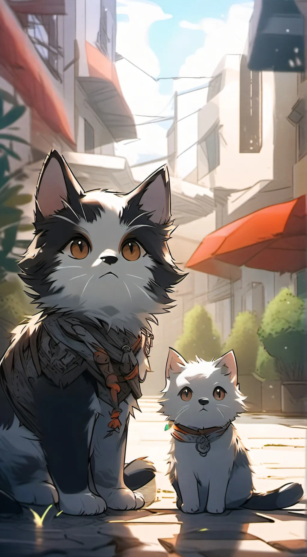 ai character: Mama and Baby cat background