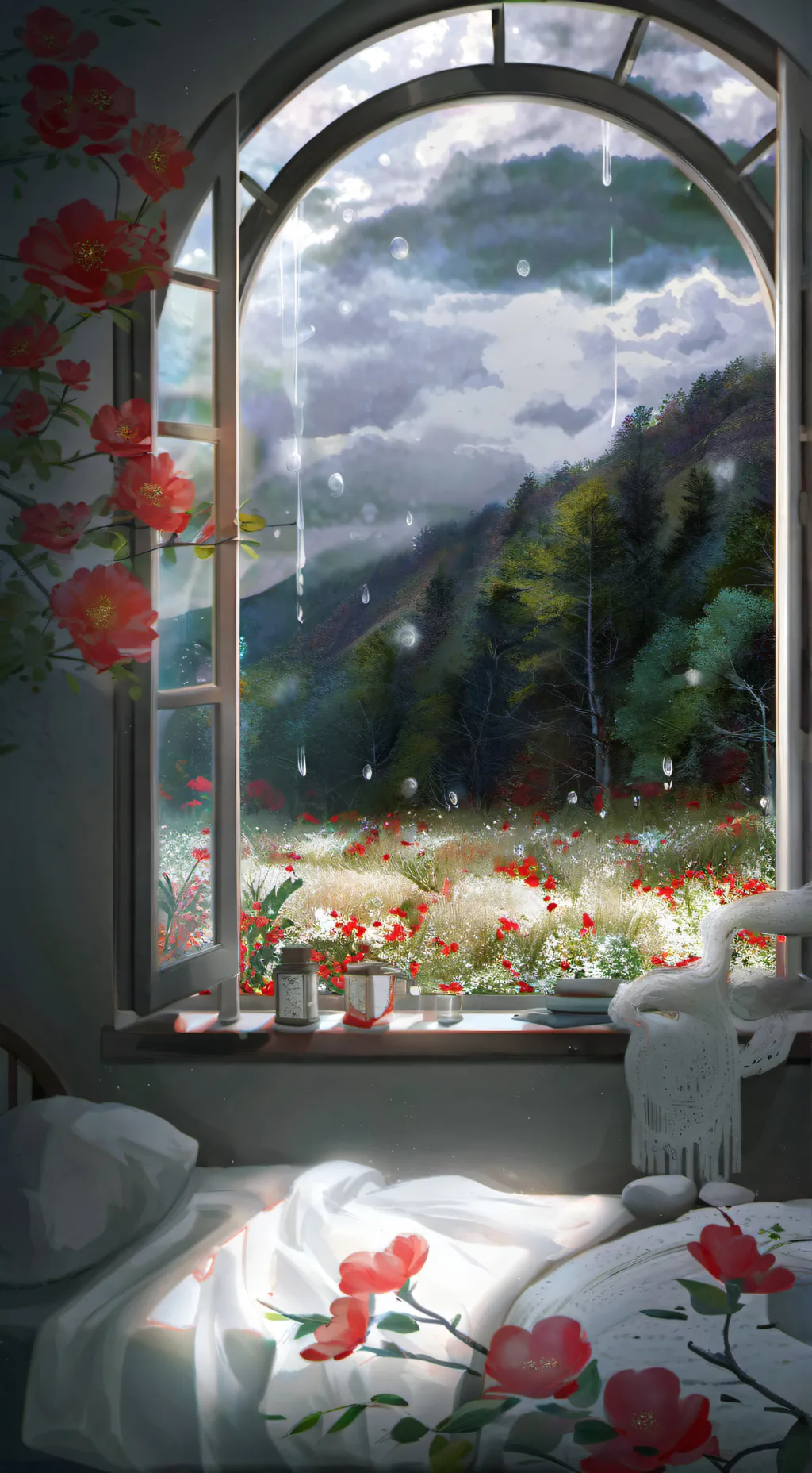 ai character: mha rainy day… background
