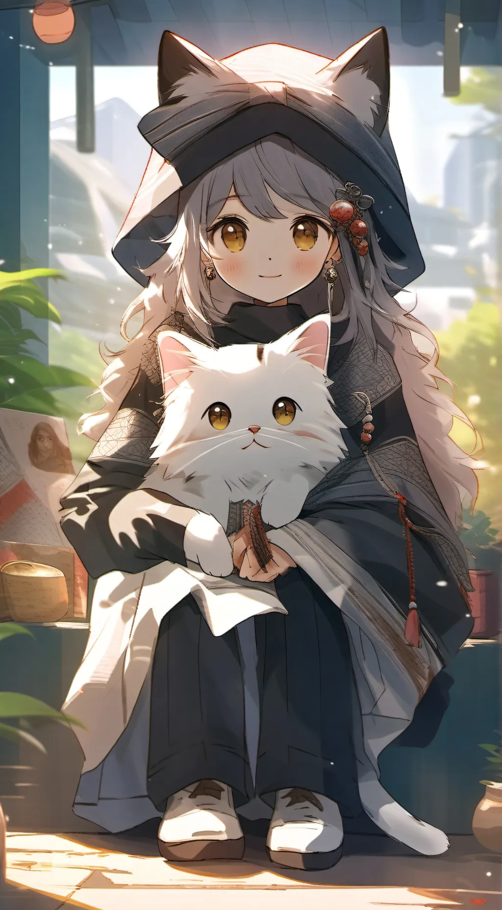 ai character: kawaii cat human background