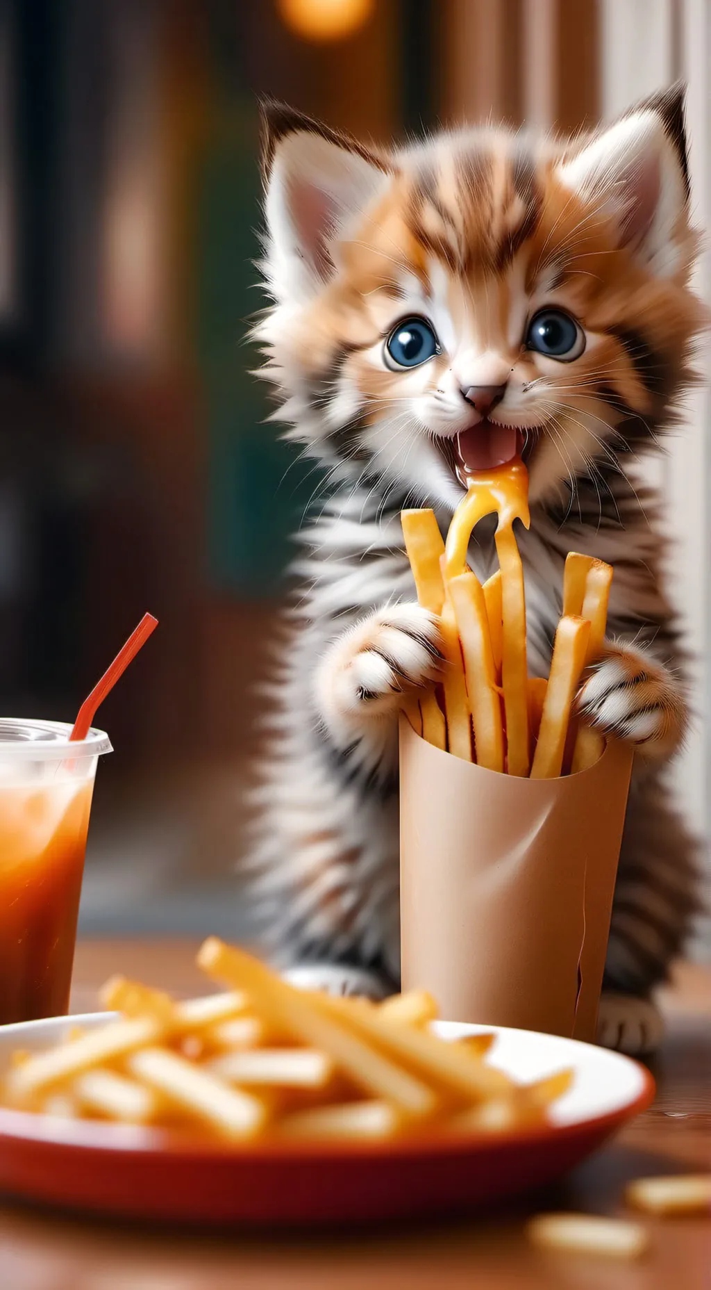 ai character: mean fries kitten background