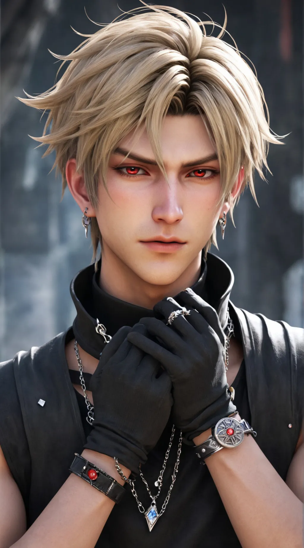 ai character: Sylus Silverish background