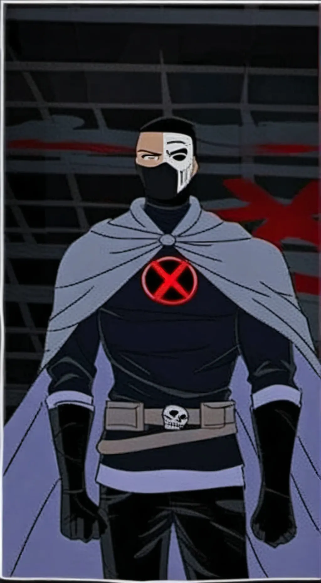 ai character: Red X background