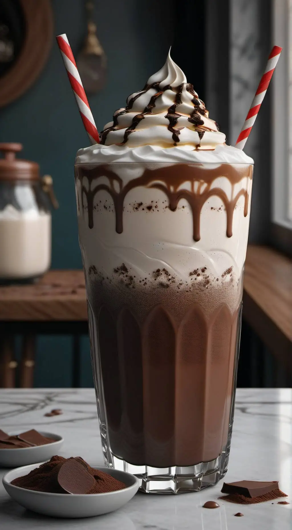 ai character: chocolate milkshak background