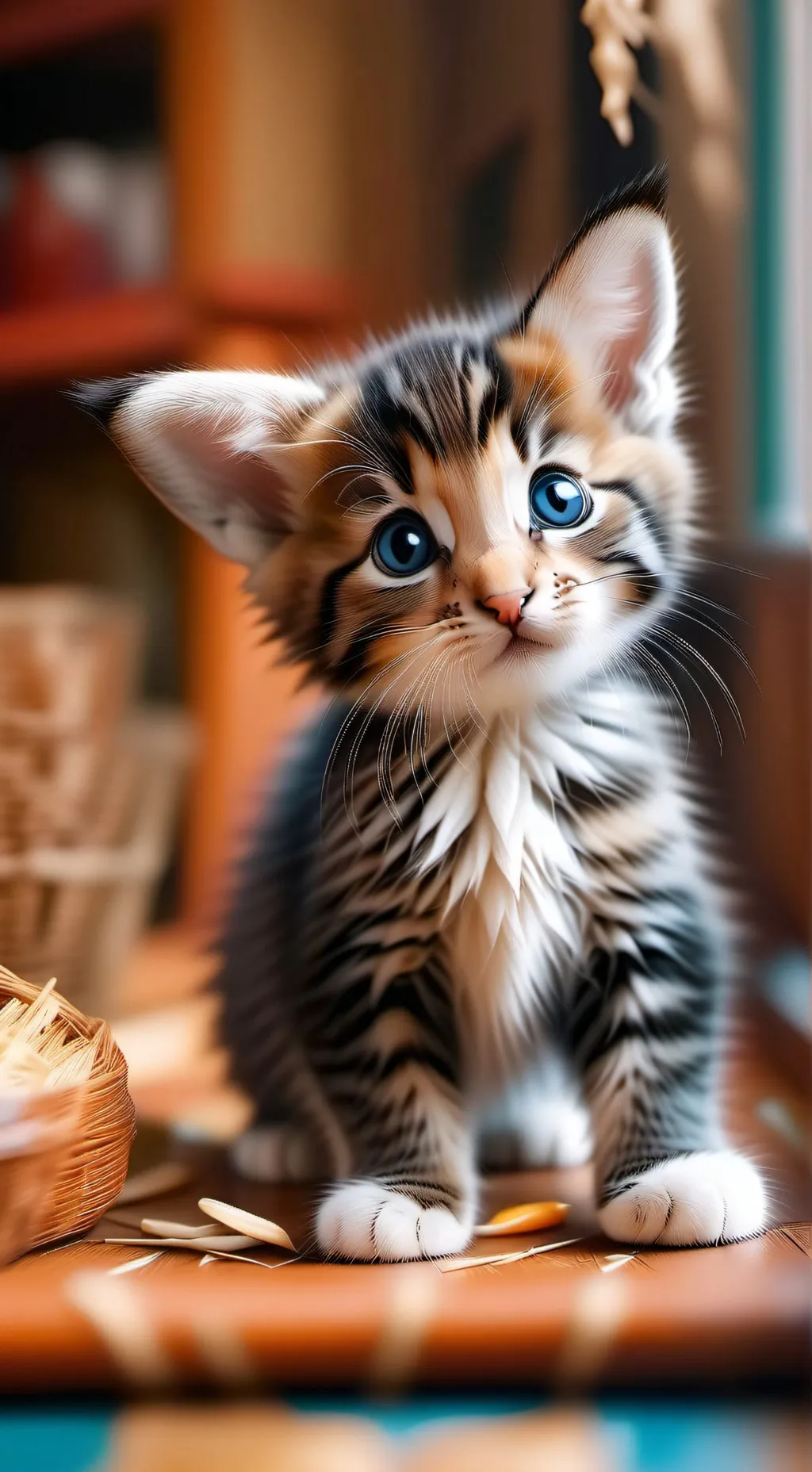 ai character: small cat, hungry background