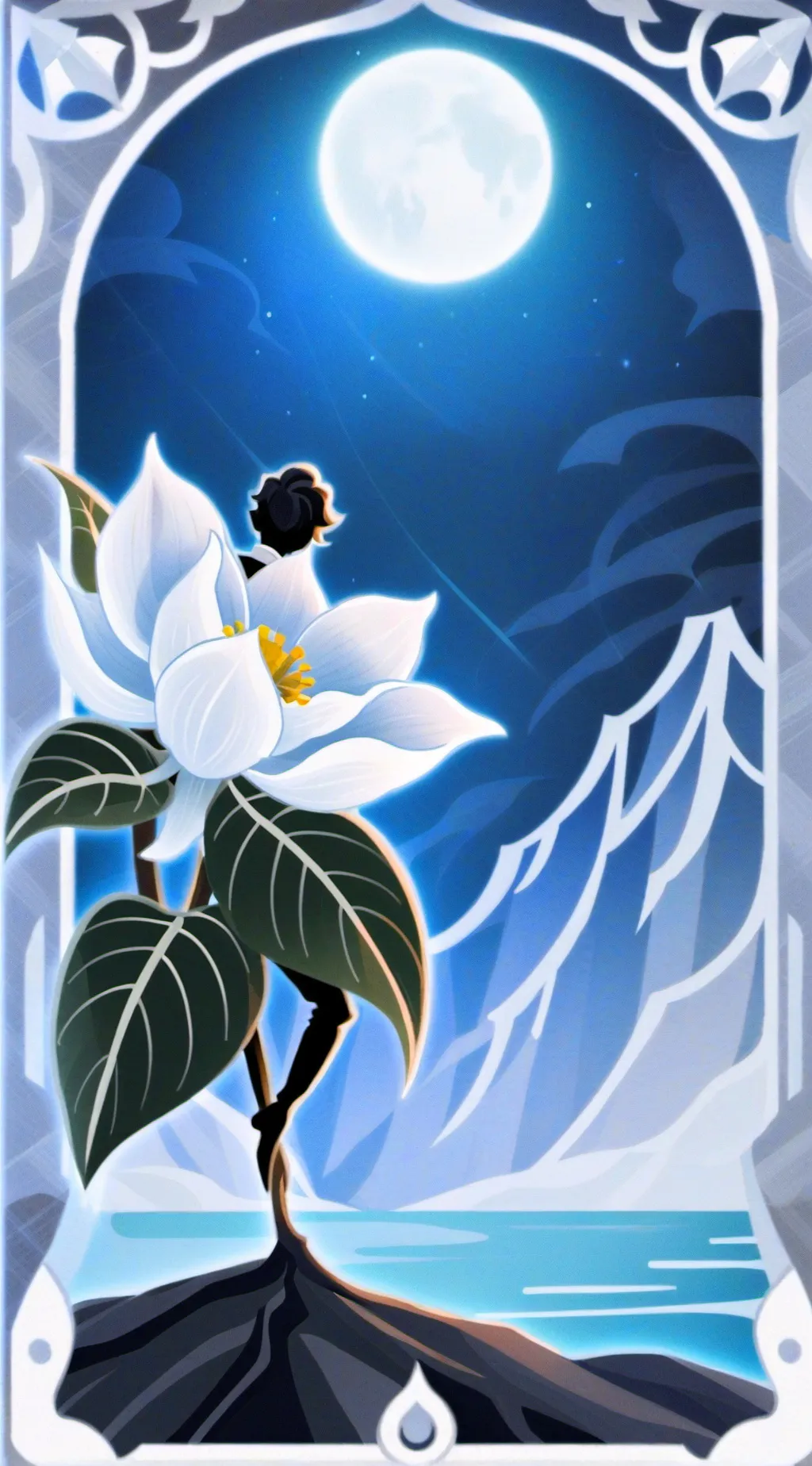 ai character: moon flower background
