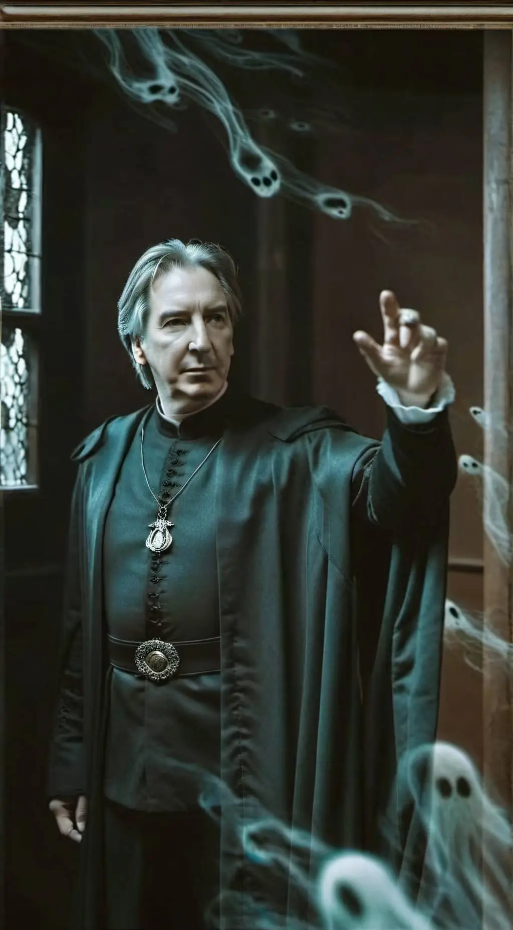 ai character: Alan Rickman ghost background
