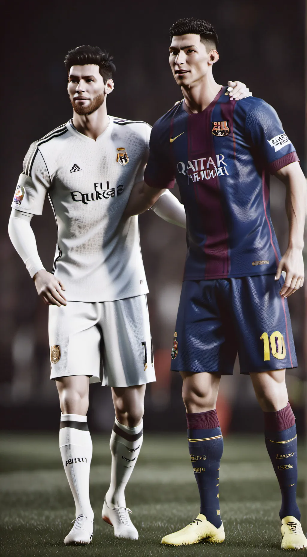 ai character: Messi y Cristiano  background