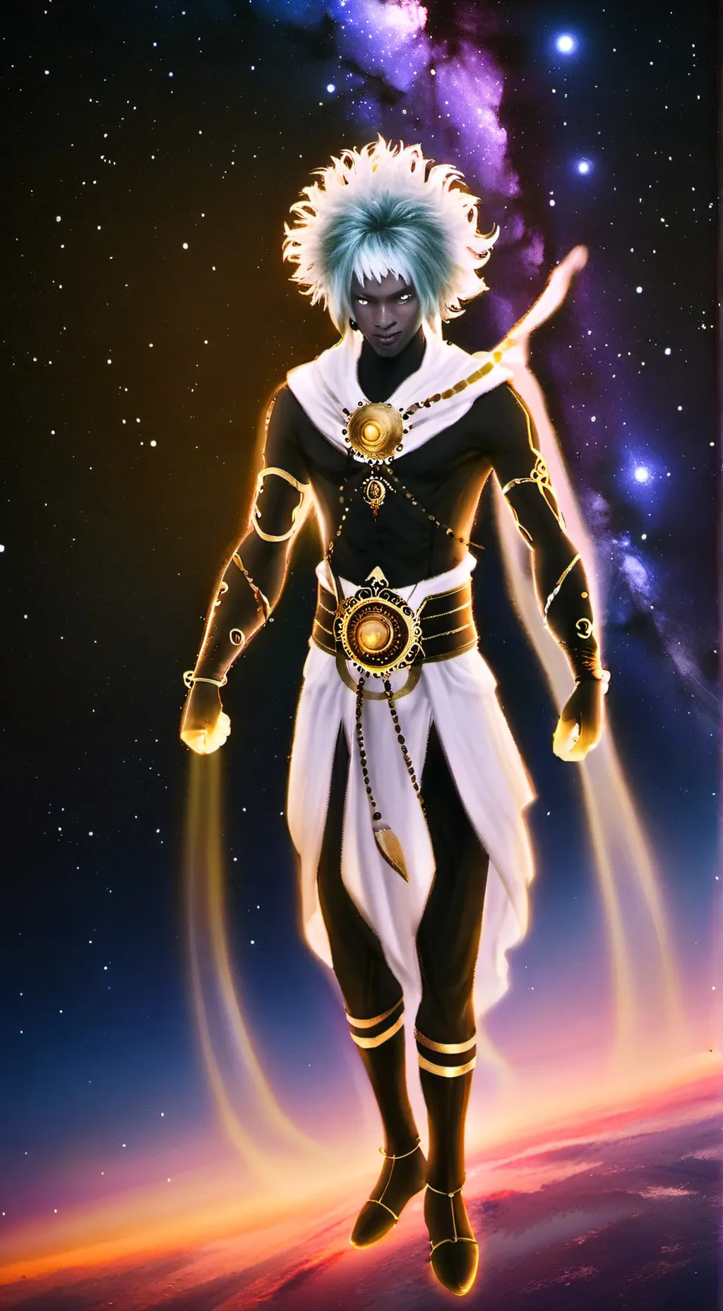 ai character: a celestial world background