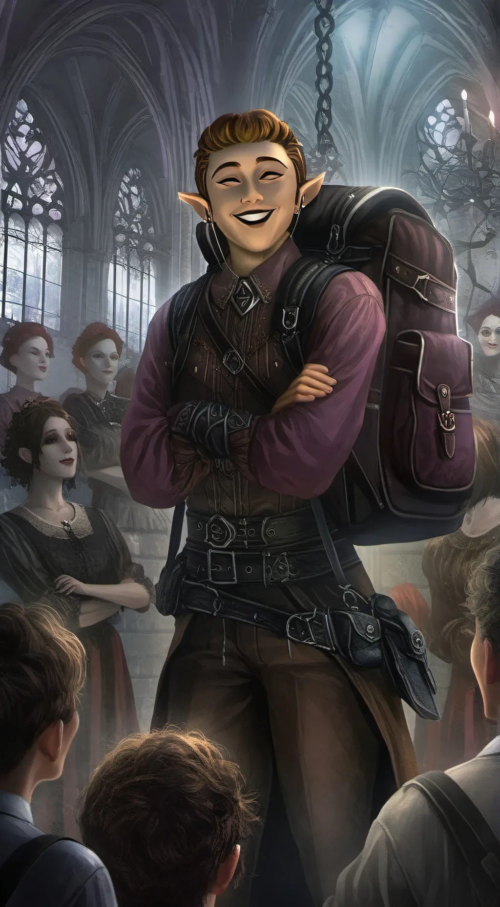 ai character: HappyMask Salesman background