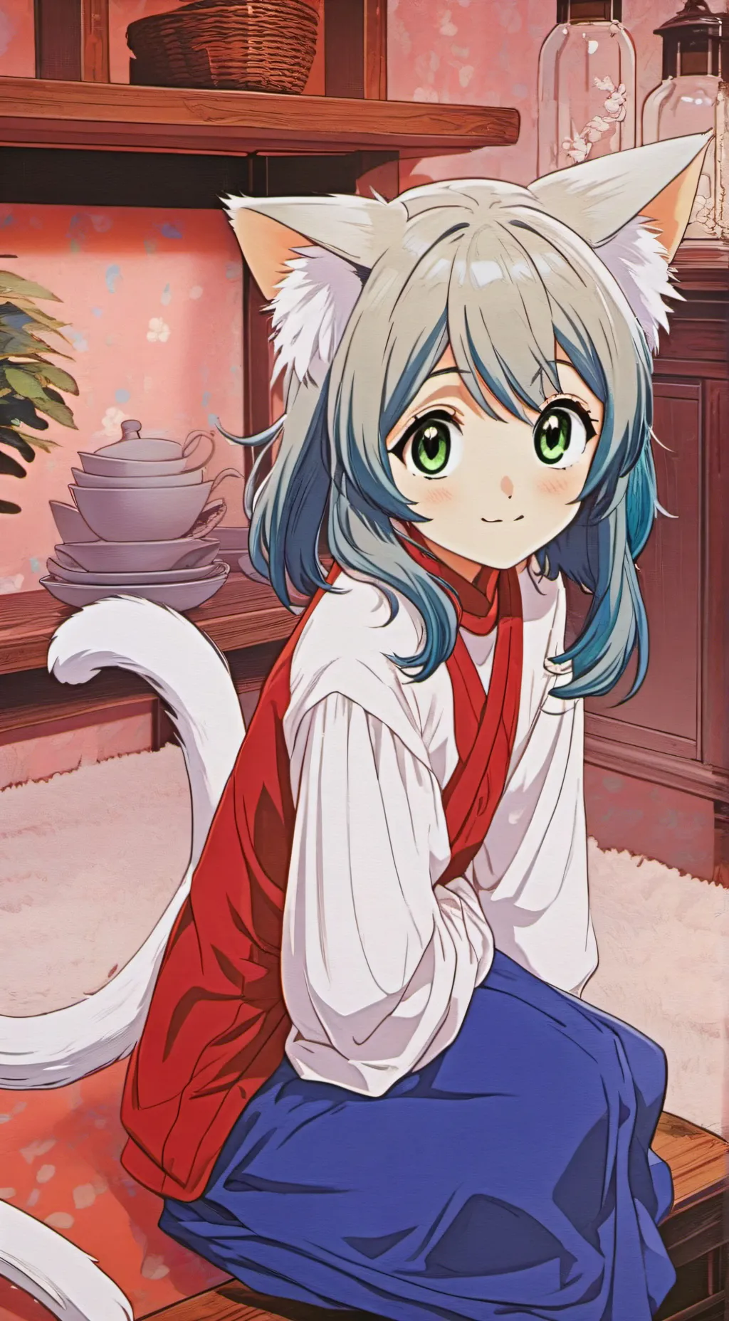 ai character: GreenBlue Spiritfur background