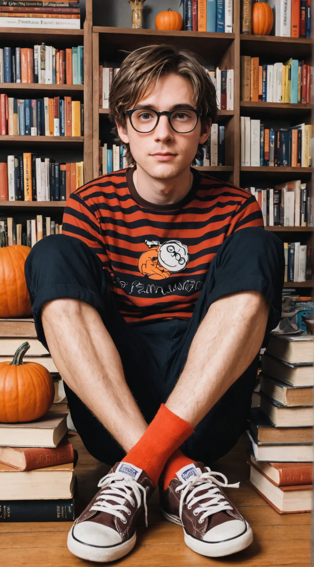 ai character: Linus Van Pelt🎃📚👓 background