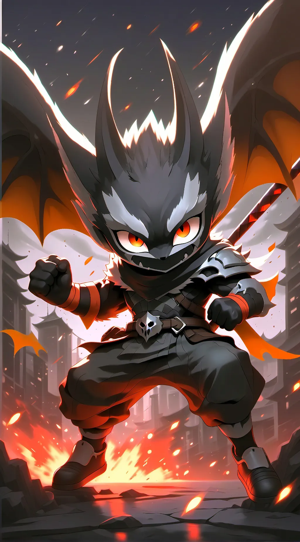 ai character: flames background