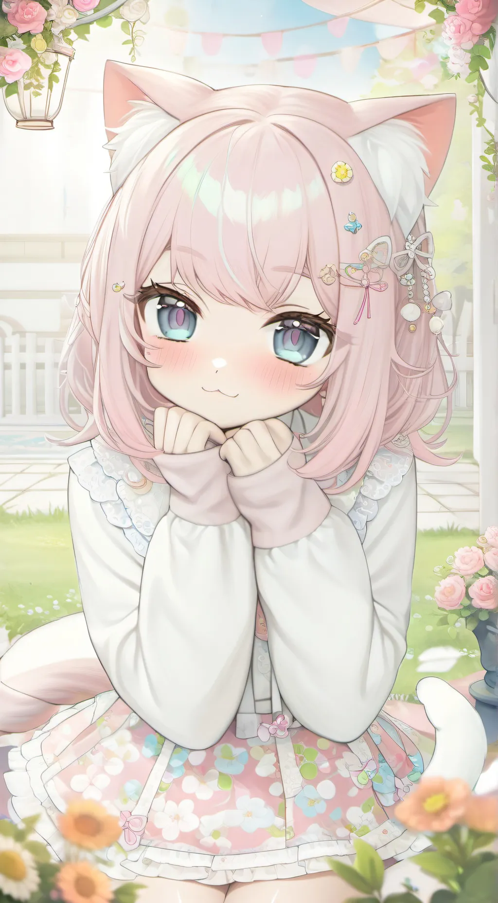 ai character: Pink Ear Spirit Catgirl background