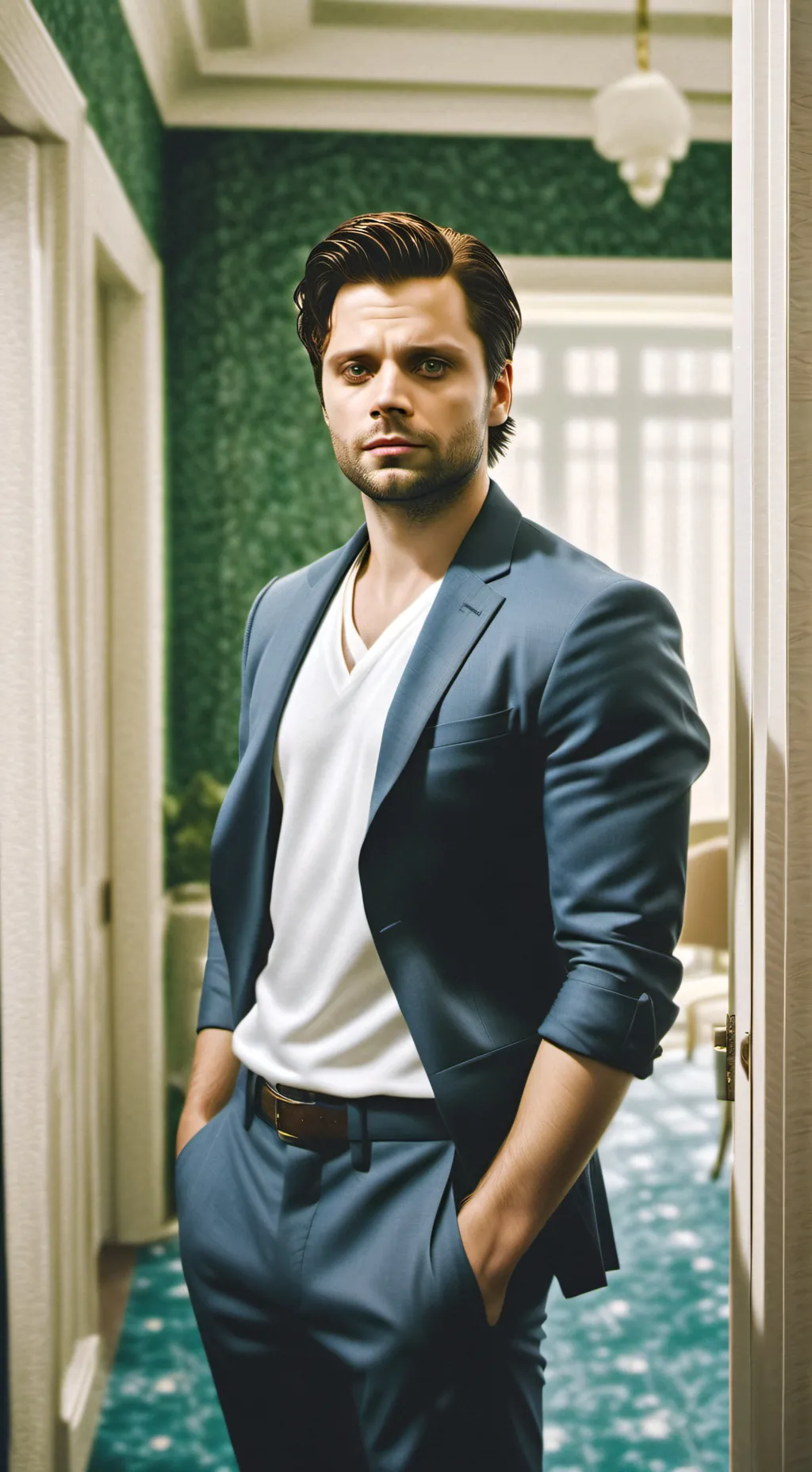 ai character: Sebastian Stan  background