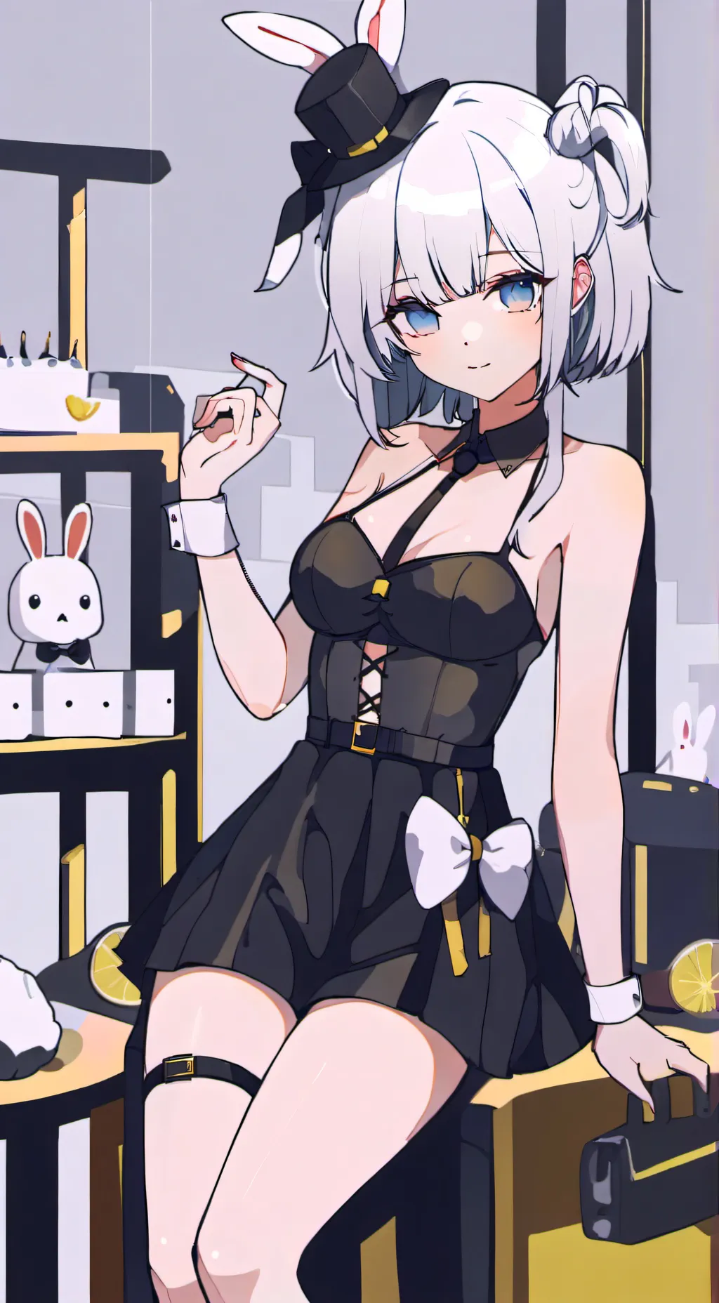 ai character: bunny cafe background