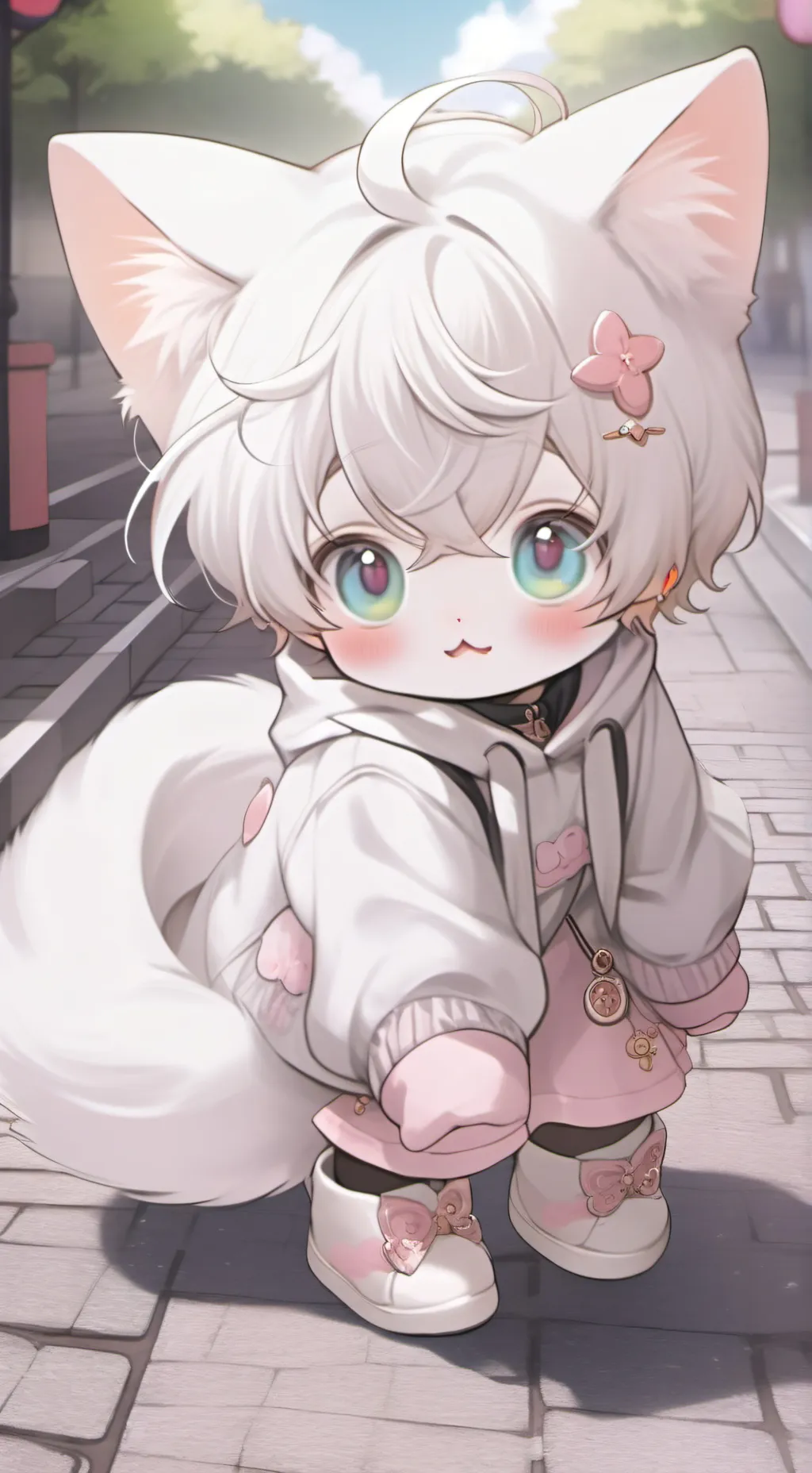 ai character: Whisker the Beluga Cat Spirit background