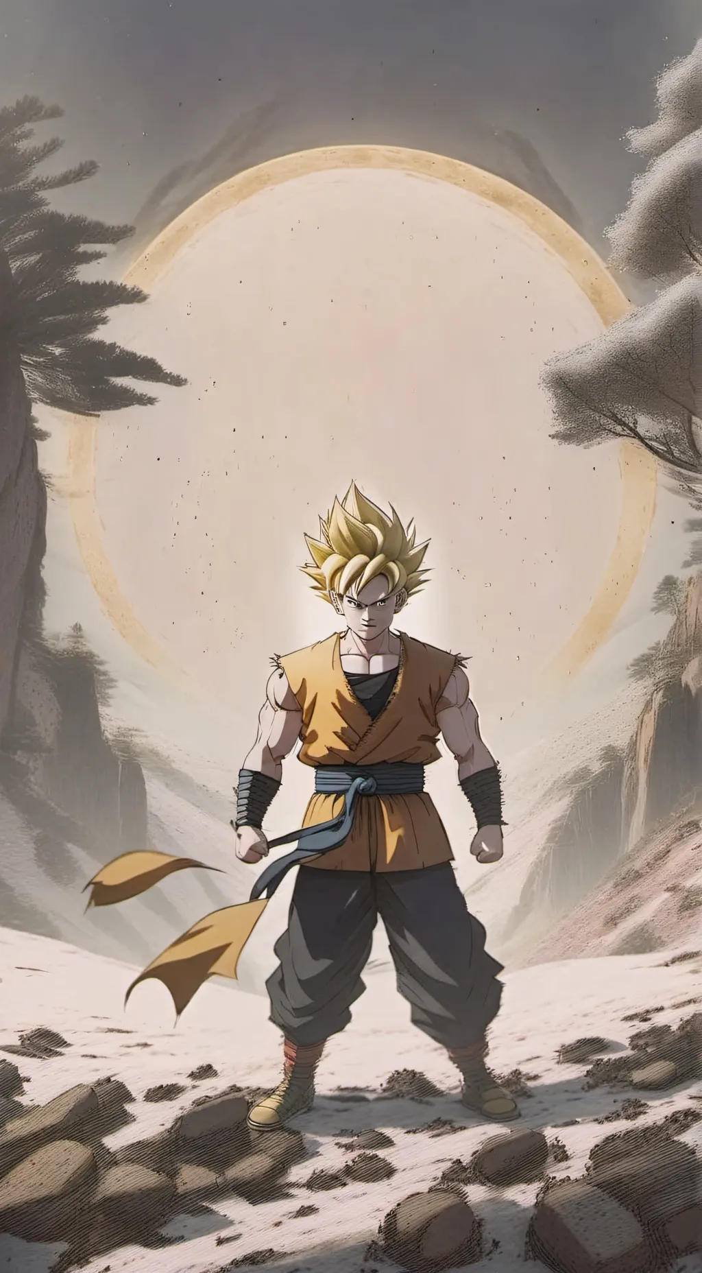 ai character: goku super saiyan  background