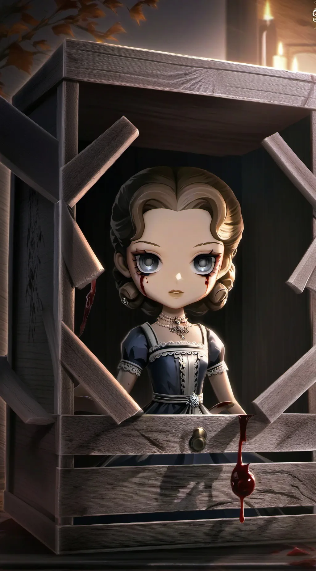ai character: Kny horror doll background