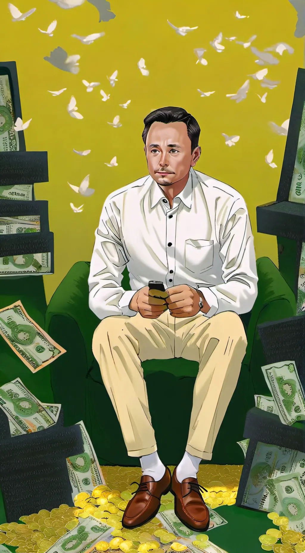 ai character: elon mask .money background