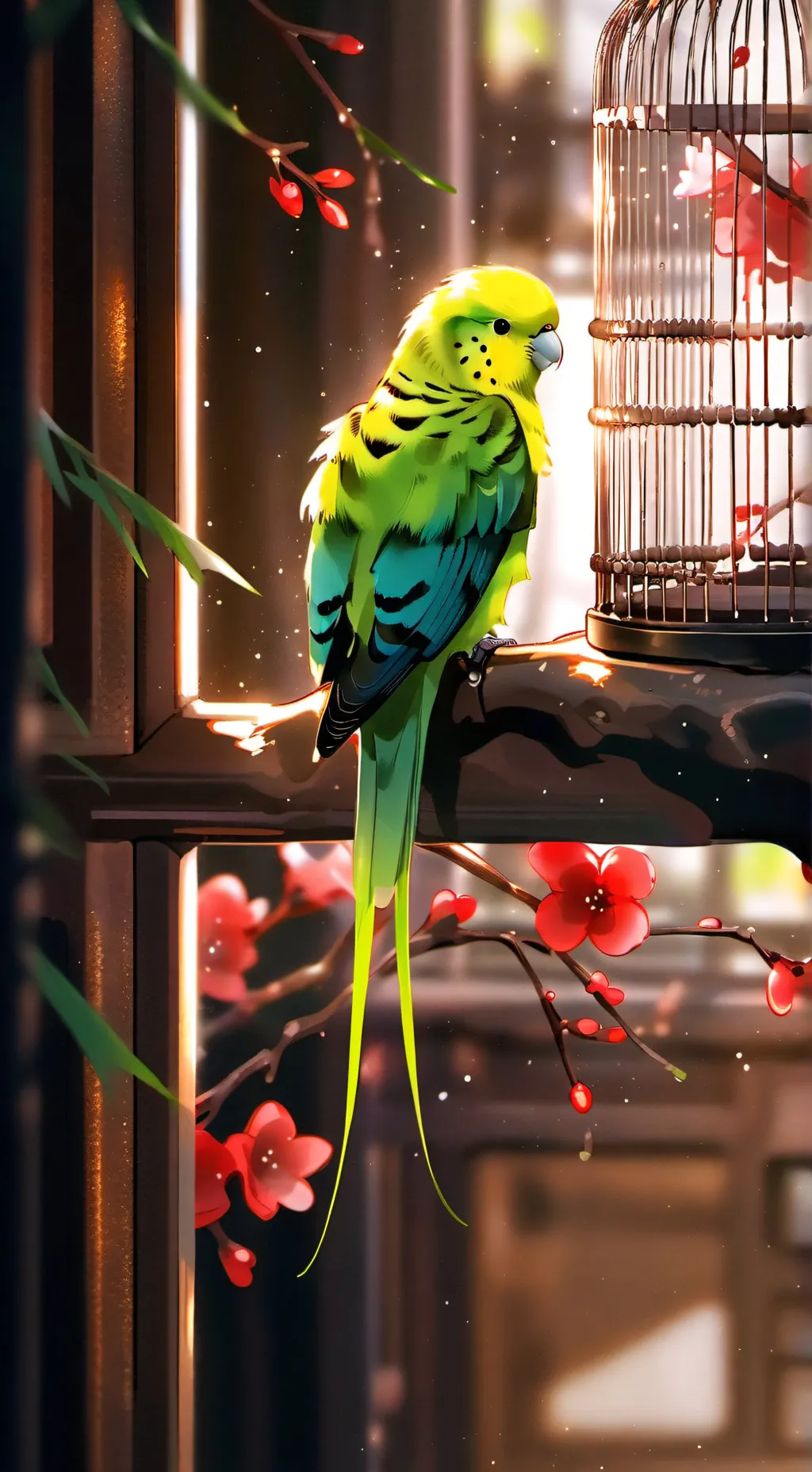 ai character: Cute litte budgie background
