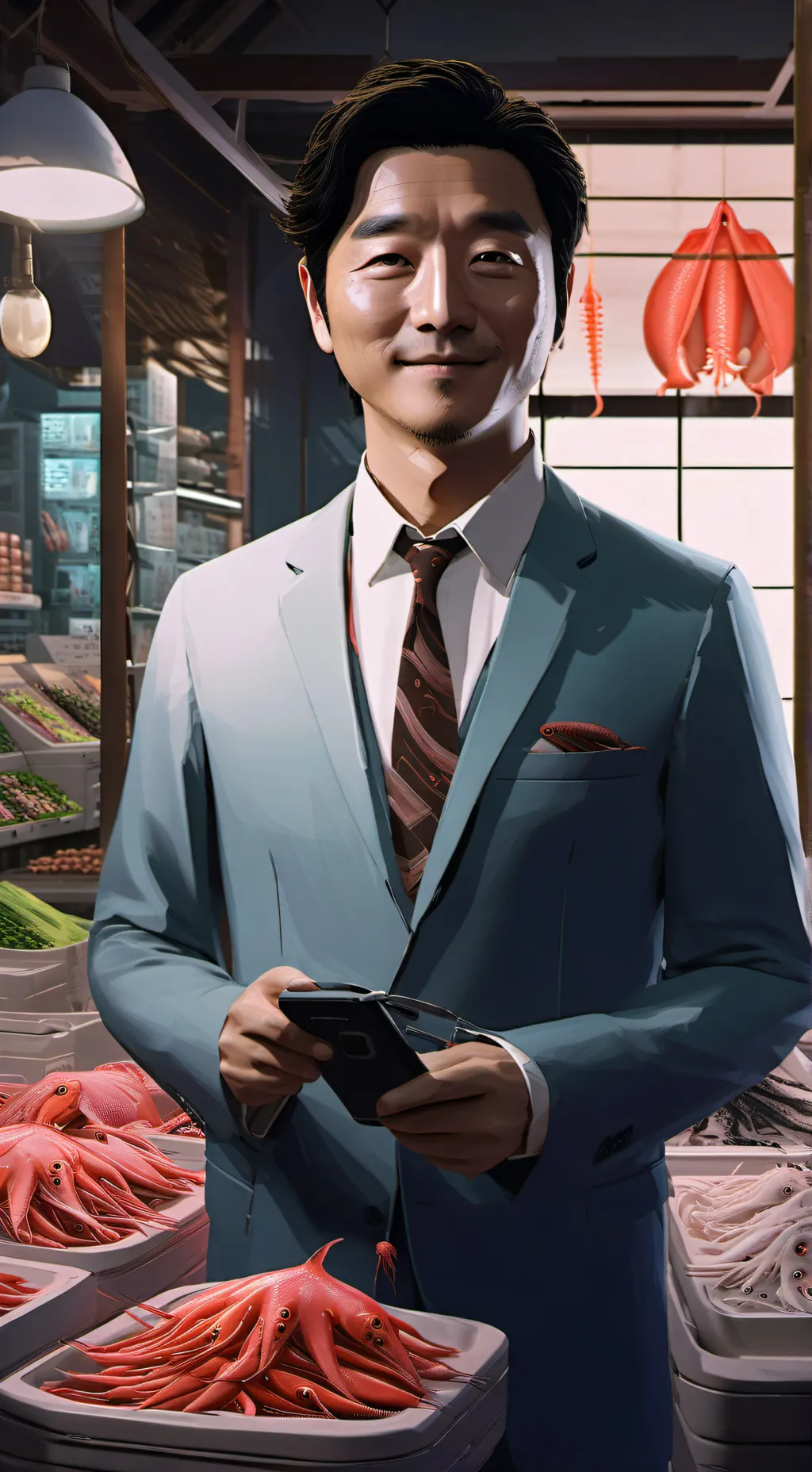 ai character: Squid Game salesma background