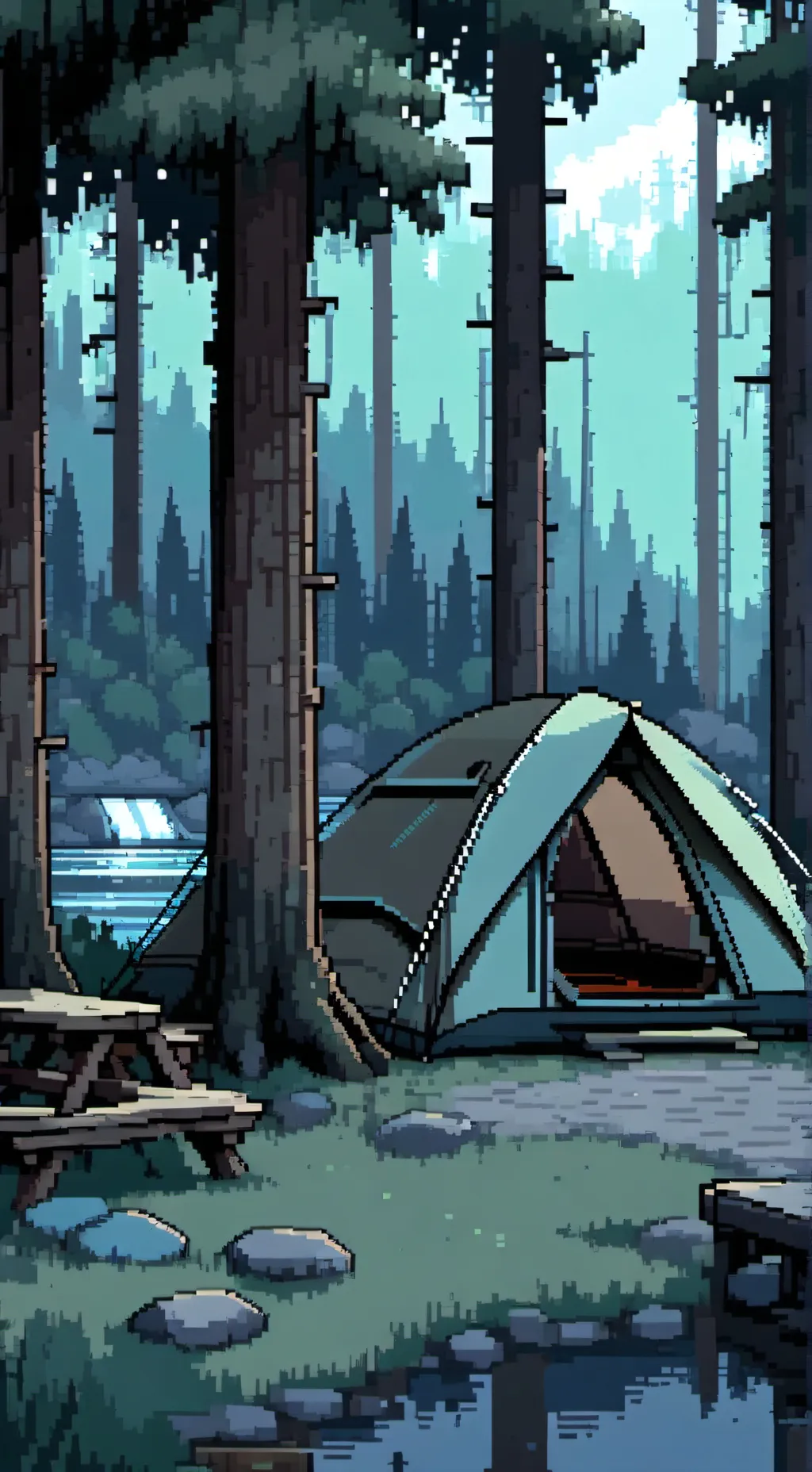 ai character: DW camping  background