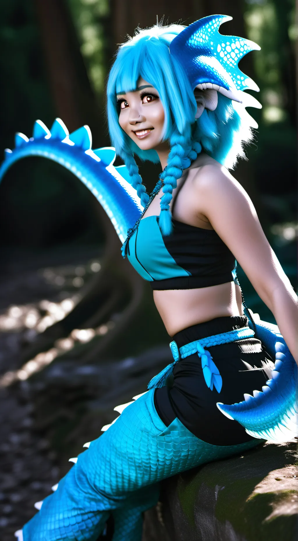 ai character: 🦖cyan girl 🩵 background