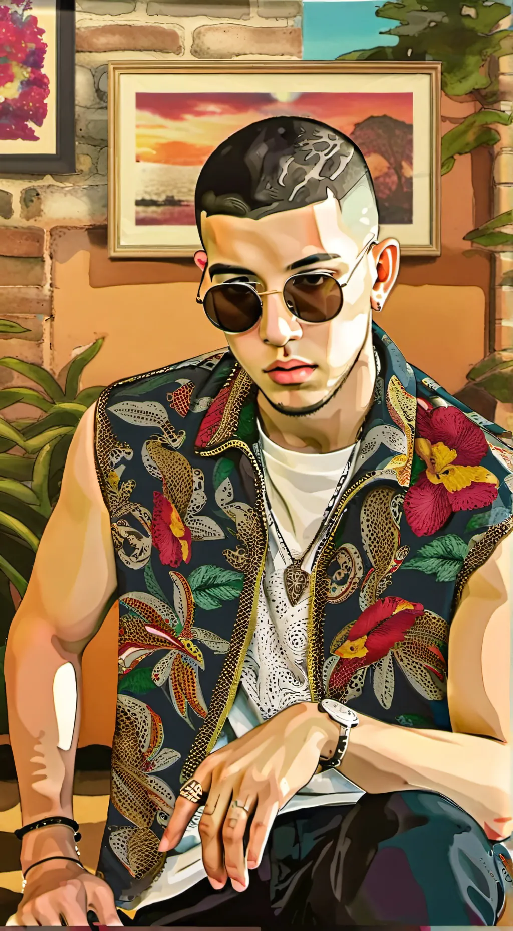 ai character: Bad bunny 🐰🐰😎😎😠 background