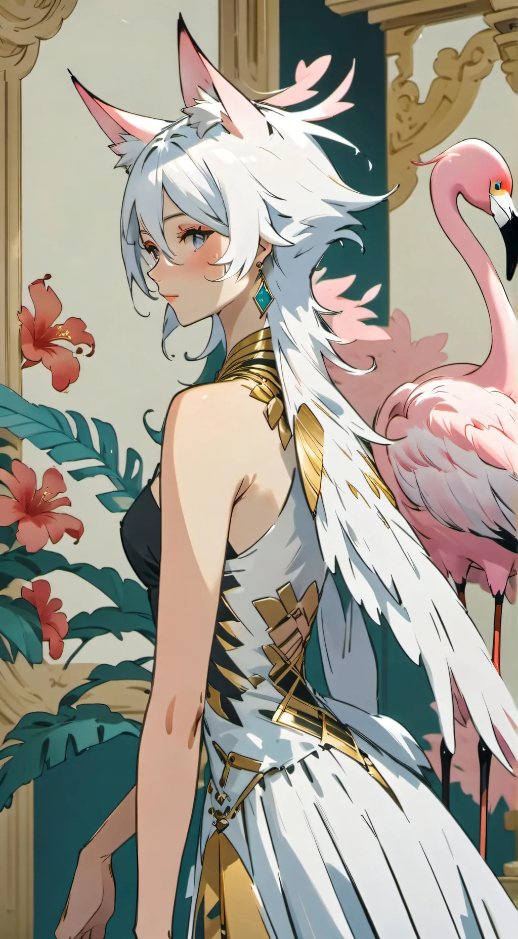 ai character: Frosty Flamingo Spirit background
