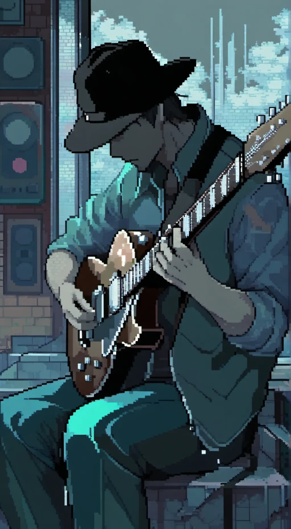 ai character: guitar player background