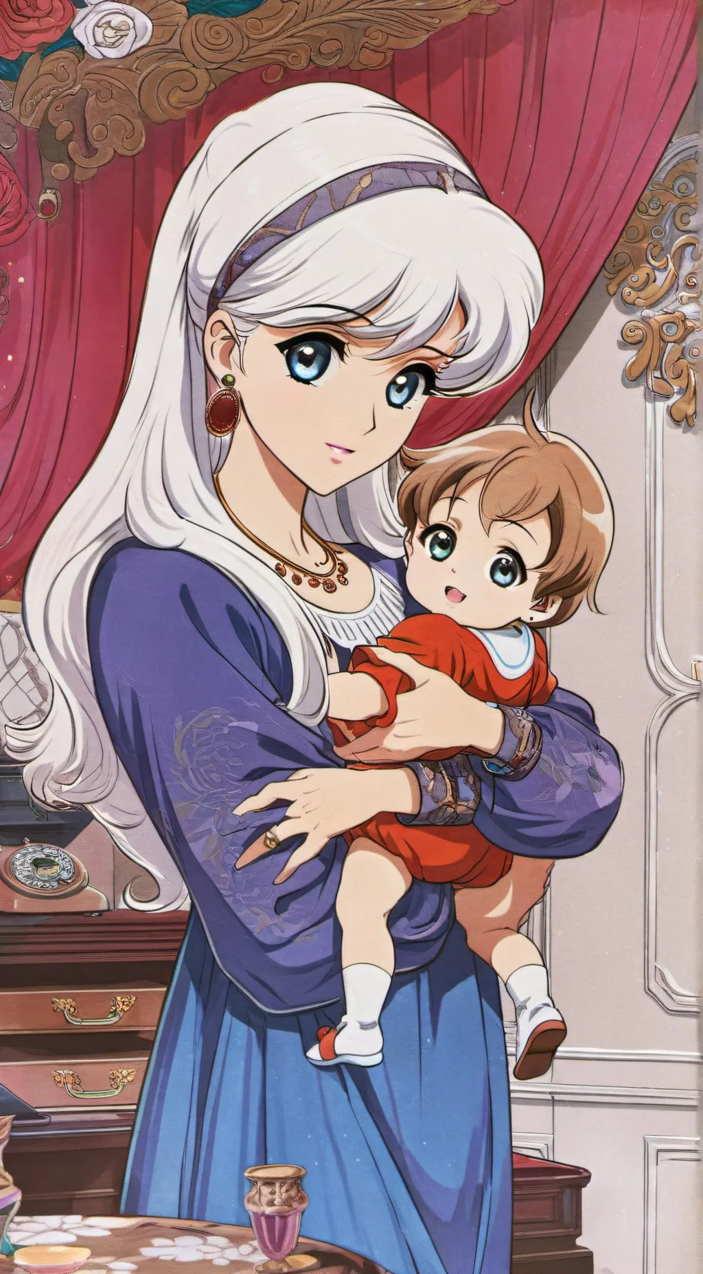 ai character: Diaper change mom  background