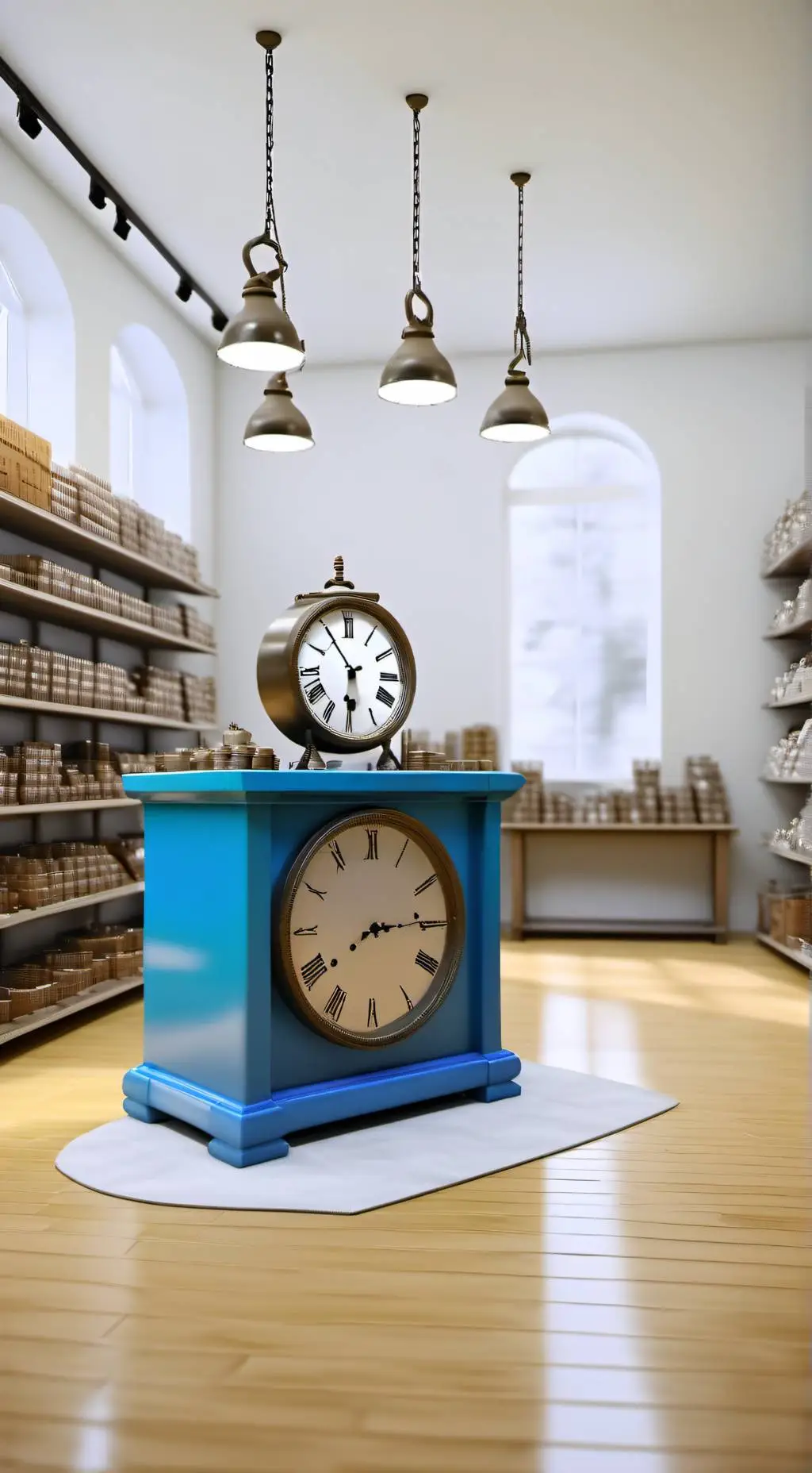ai character: clock  shop background