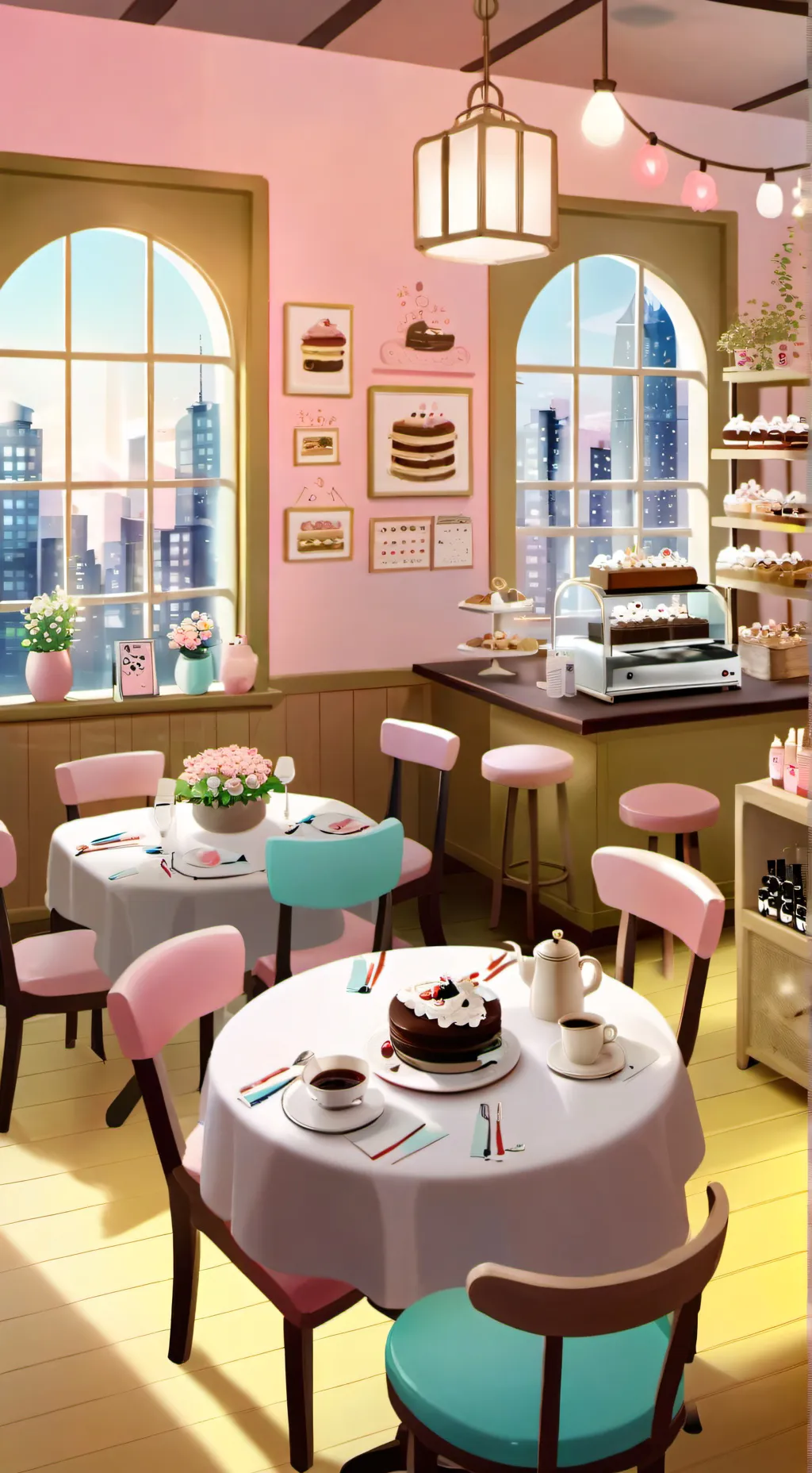 ai character: Pusheen cafe background