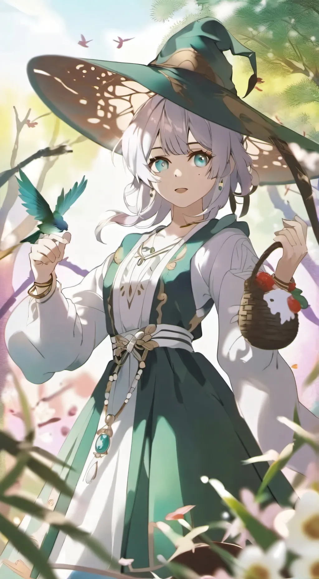 ai character: bruja del bosque  background