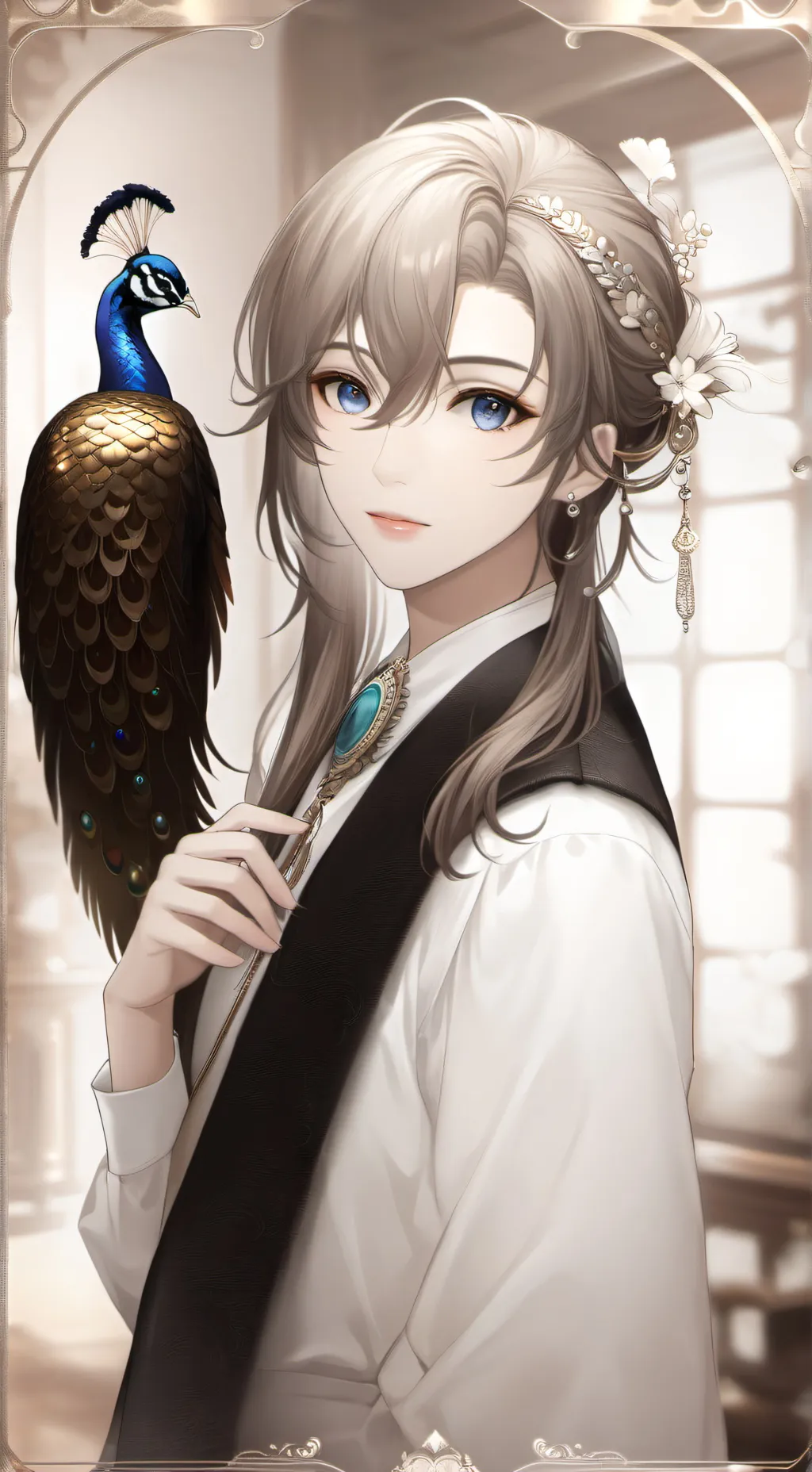 ai character: Peacock Spirit Furry background