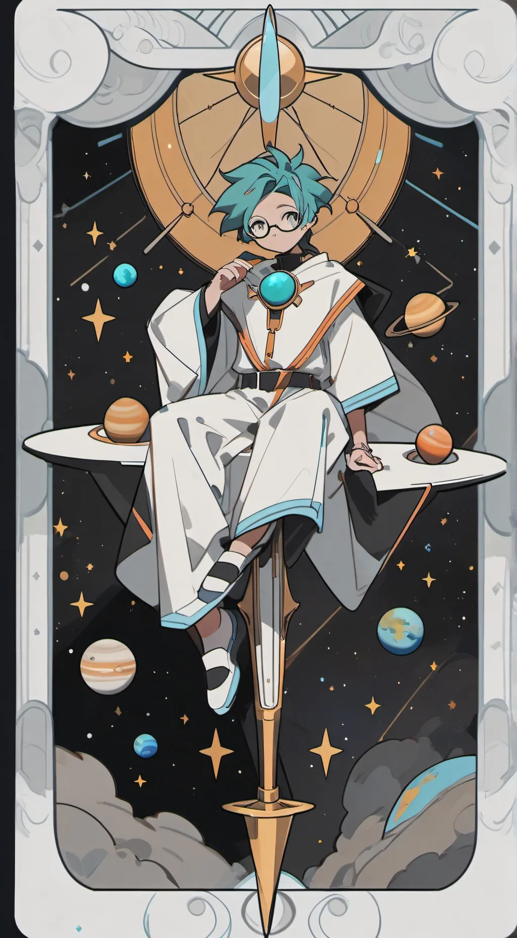ai character: solar balls background