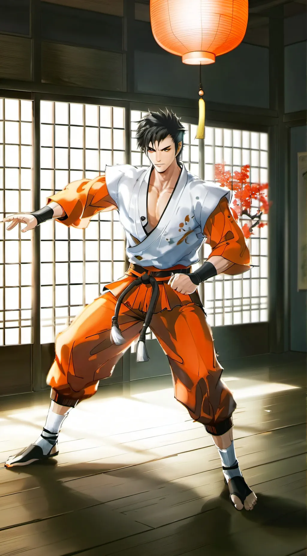 ai character: Karate dojo background
