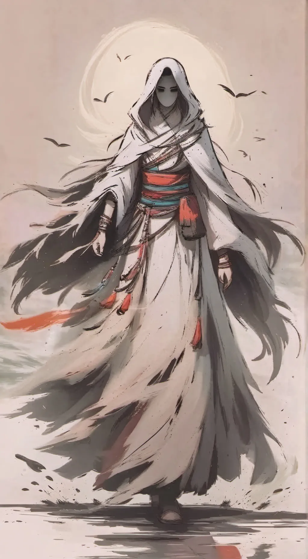 ai character: Woman ￼Ghost ￼ background