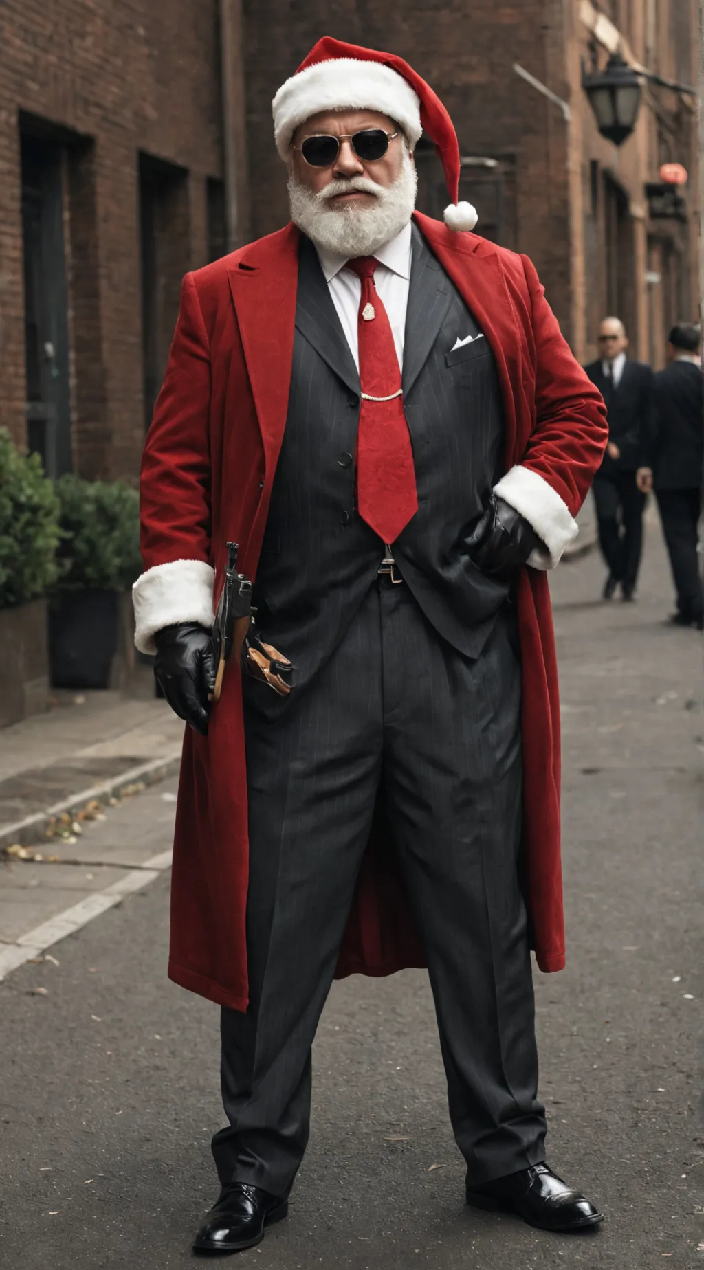 ai character: Père Noël mafieu background