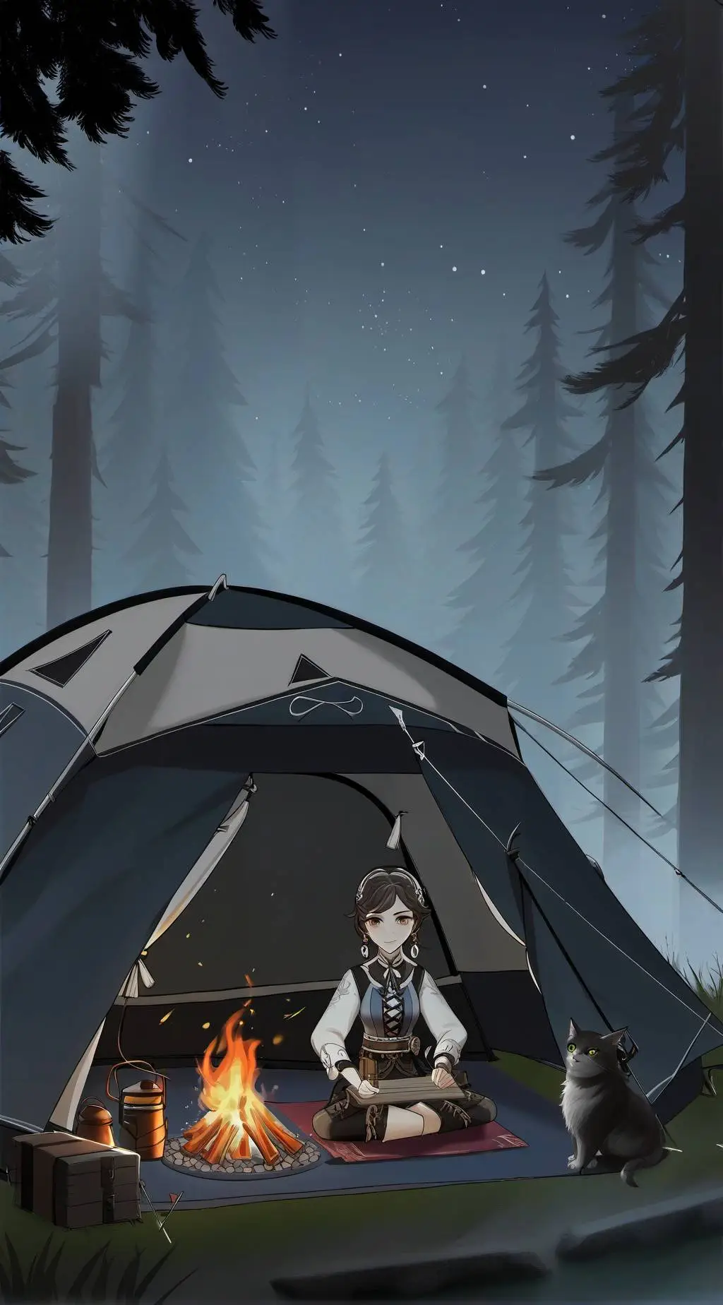ai character: MHA camping Snow  background