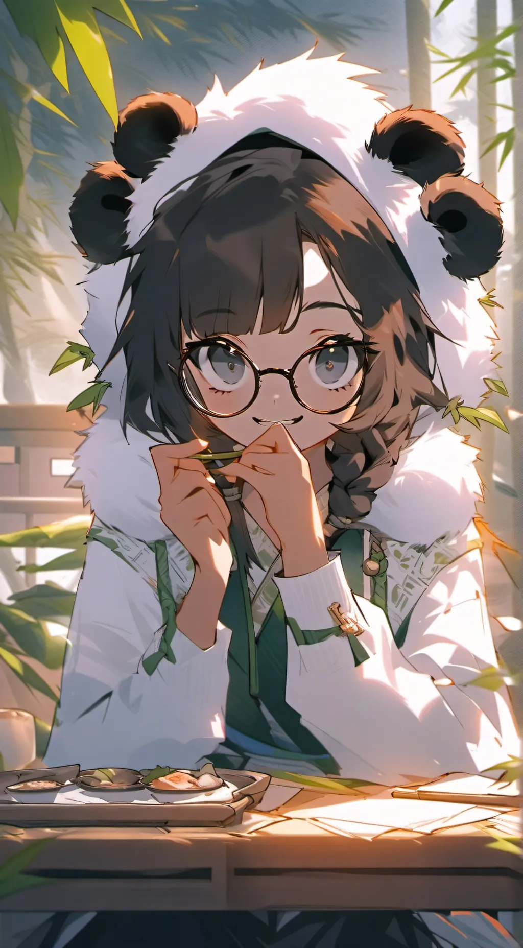 ai character: Panda-haired Furry background