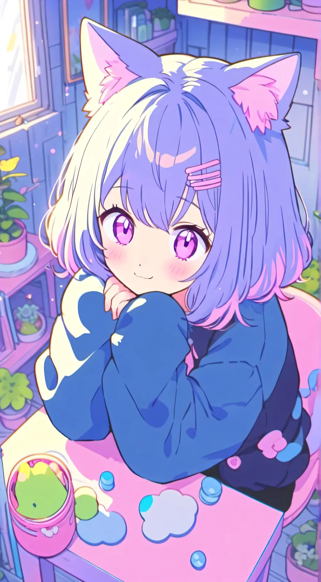 ai character: Pinky Kitten Spirit background