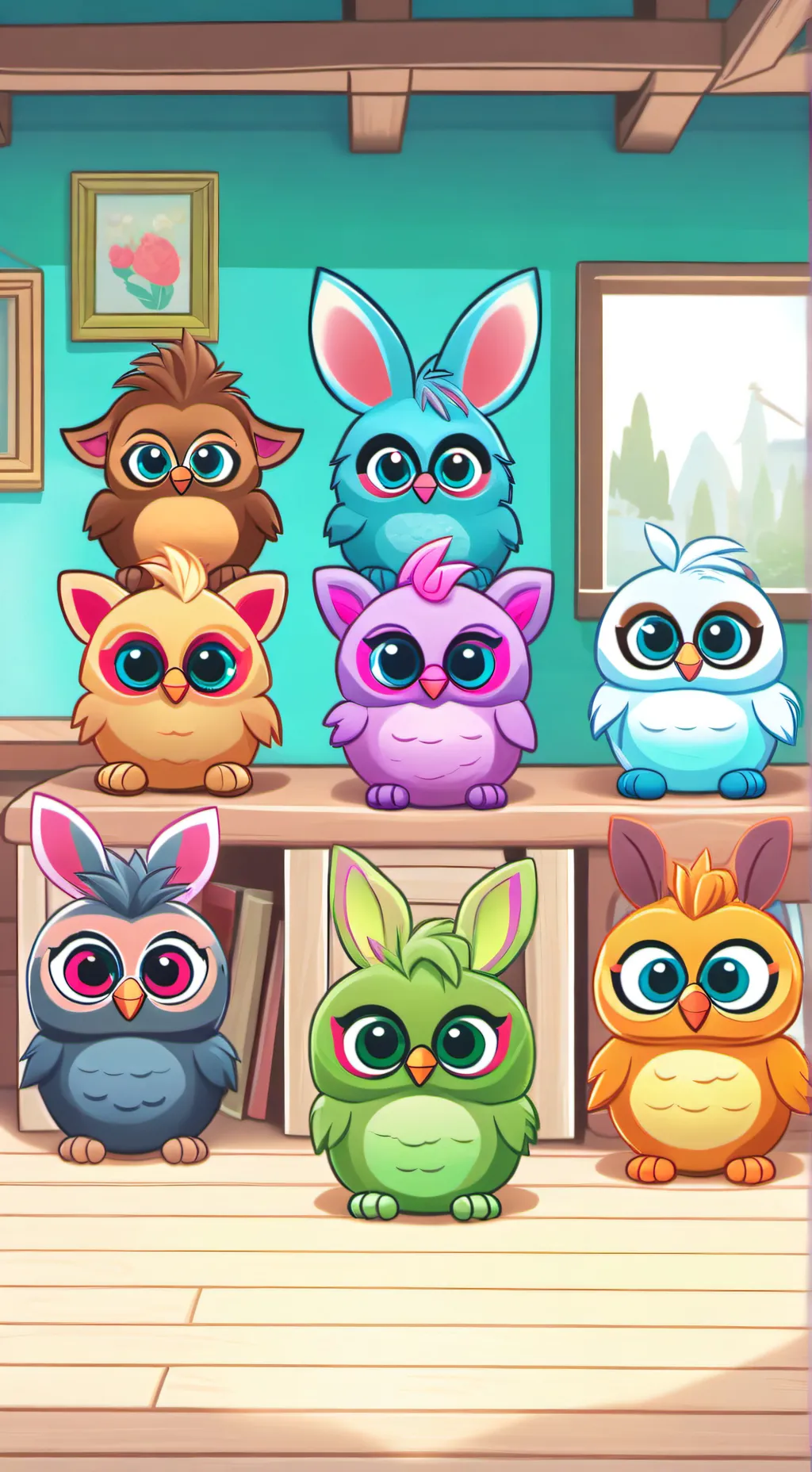 ai character: 8 Toy Furbies background