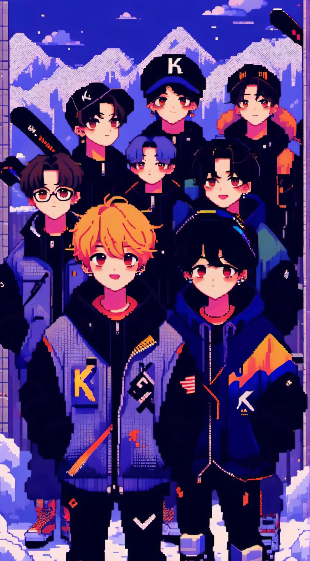 ai character: skz Skiing background